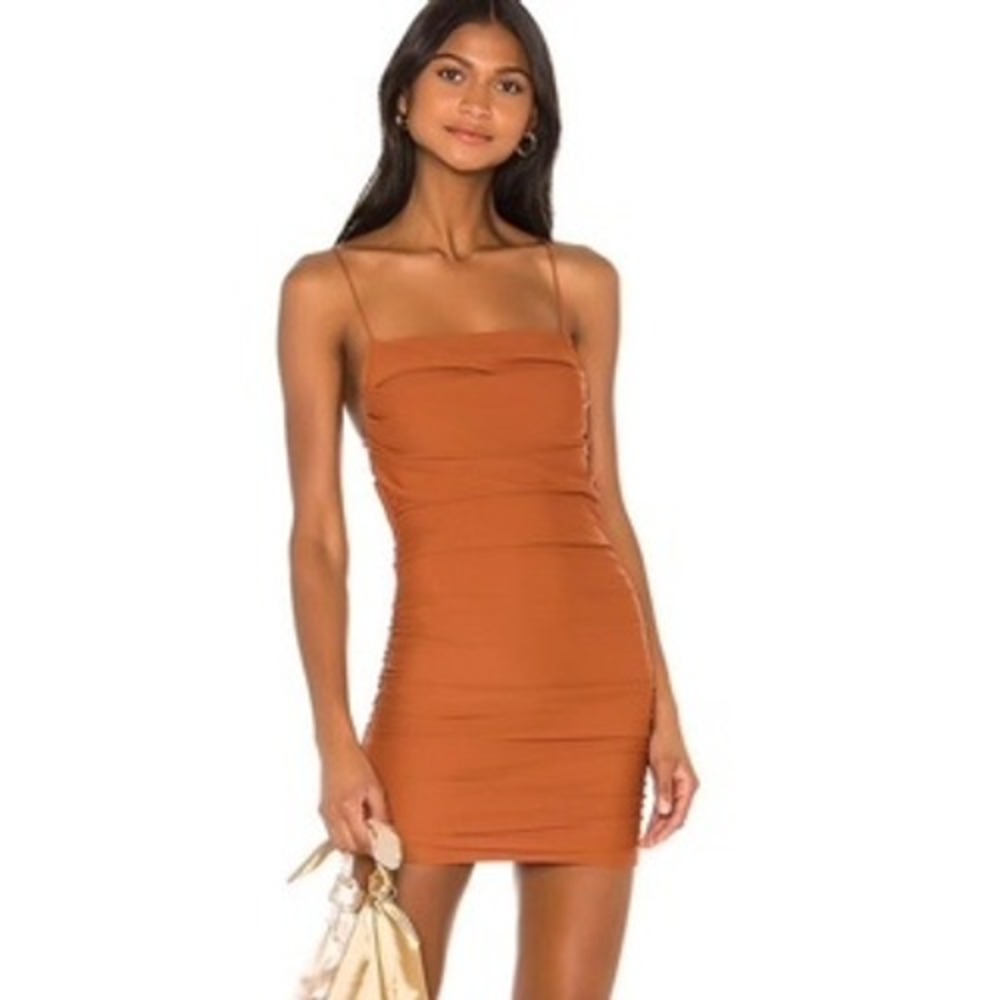 SUPERDOWN Ruched Mini Dress Small Rust Orange Open Back Revolve Night Out Party